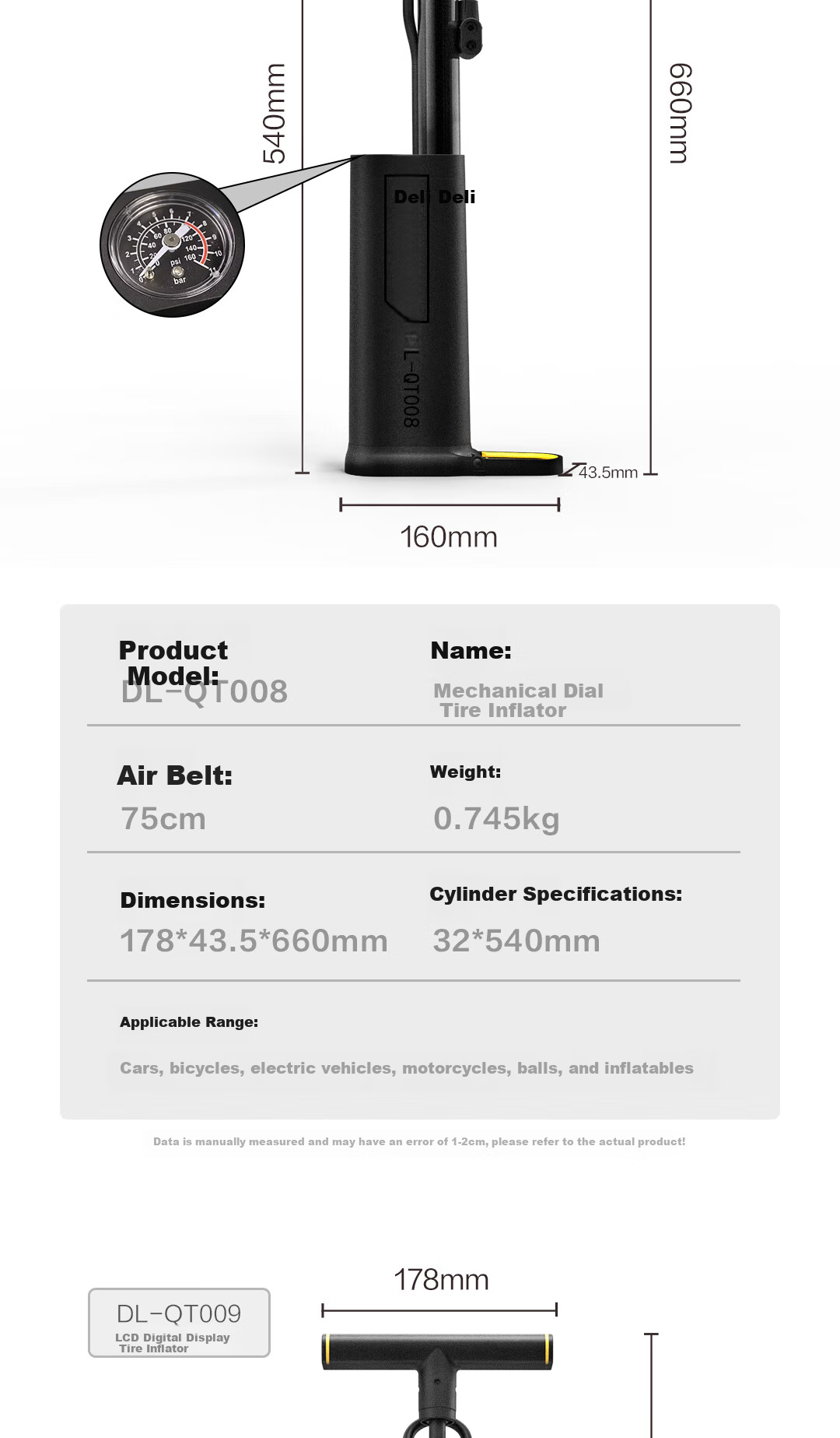Deli Multi-Function Pump, High-Pressure Labor-Saving Inflator, Bicycle And Ball Pump, Road Bike Pump 6