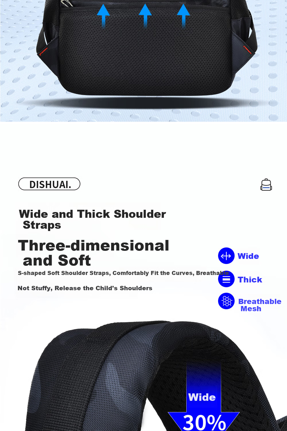 Dishuai Backpack for Middle School Boys, 45L Large Capacity, Spine-Protecting, Load-Reducing, Pressure-Relieving, Lightweight School Bag for Middle And High School Students 7