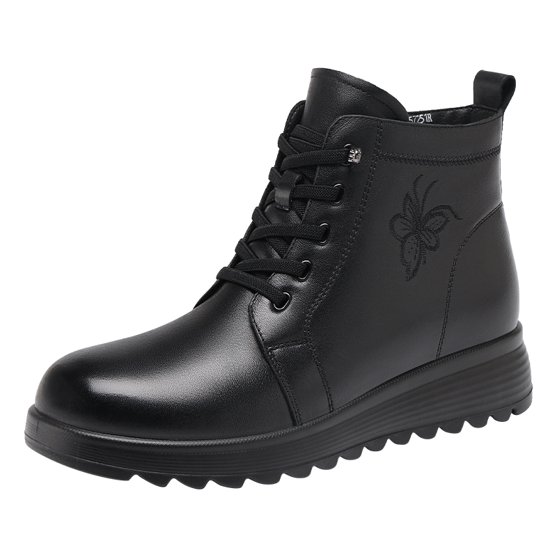 Red Dragonfly Women's Boots Mom Boots Autumn Winter Fleece Warm Cotton Boots Thick Sole Lightweight Ankle Fashion Boots WTC457251R Black 38