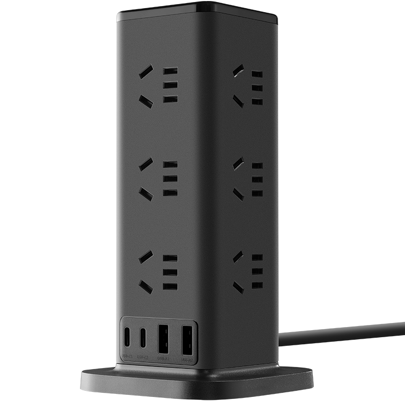 BULL New National Standard Vertical USB Socket Overload and Overpower Protection Power Strip/Extension Cord 12-Position Master Switch + 2A2C Full Length 1.6m GNV-UL1012U