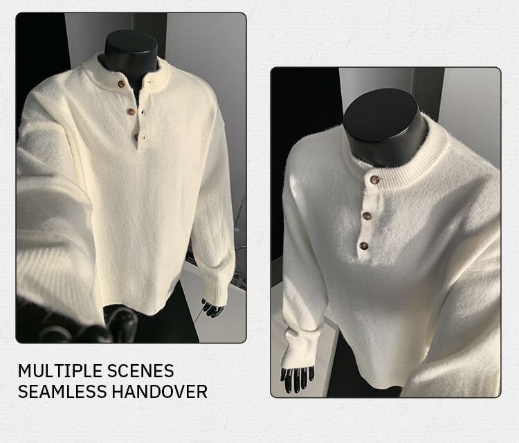 Homlean Old Money Henry Collar Knitted Sweater Men High-End Lazy Style Casual Versatile Top Autumn HC19 Dark Gray 2XL 5