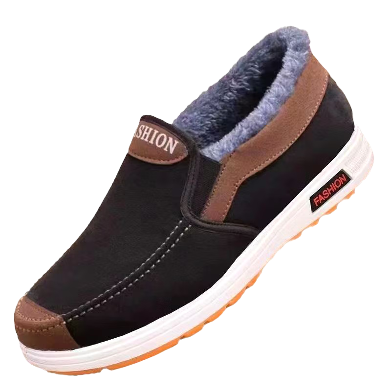 FOOTOPPO Men's Fleece-Lined Slip-On Cloth Shoes, Old Beijing Cotton Shoes, Winter Warm Thickened Non-Slip Cotton Shoes