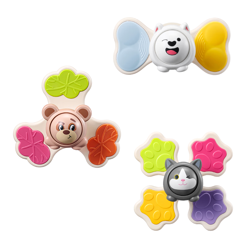 Babycare Suction Cup Spinning Toy Baby Feeding Soothing Companion Finger Exercise - 3 Pieces