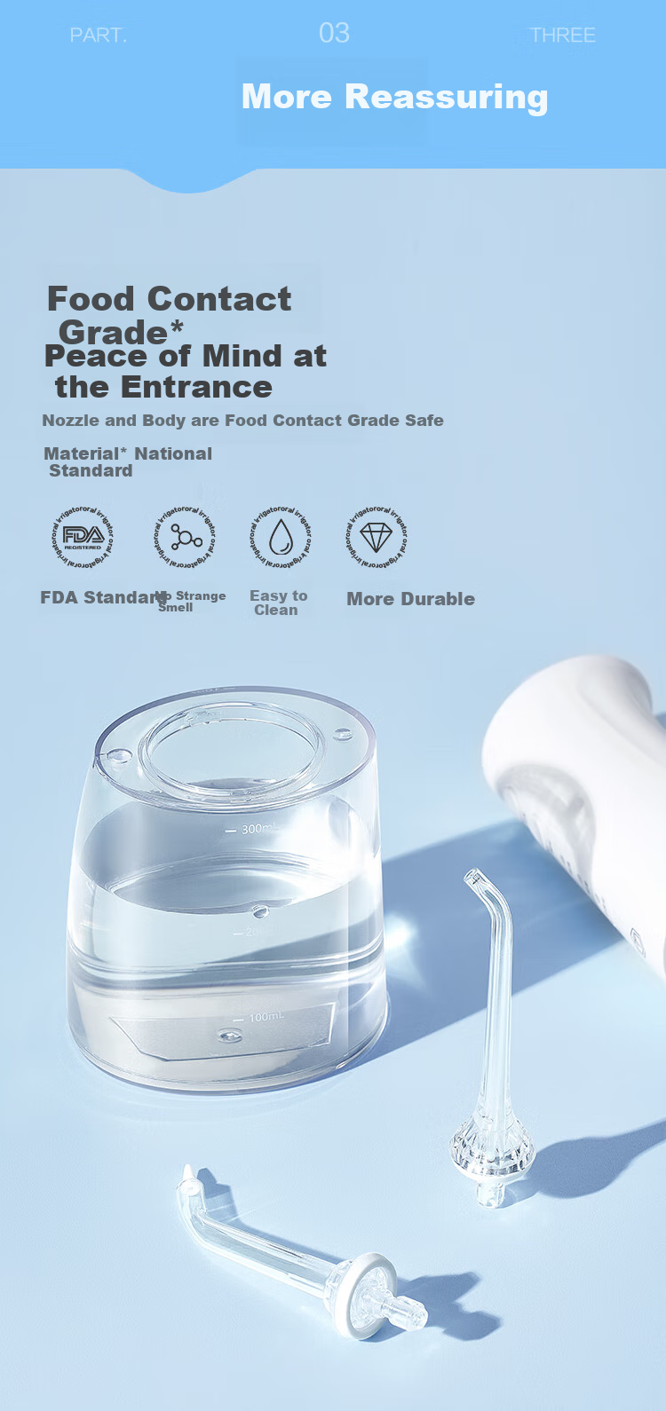 JD Jingzao High-End Portable Oral Irrigator Blue with Screen Display, 10-Level Adjustment, 300ml Large Water Tank, Dental Cleaner, Teeth Washer, Tartar Prevention for Women 12