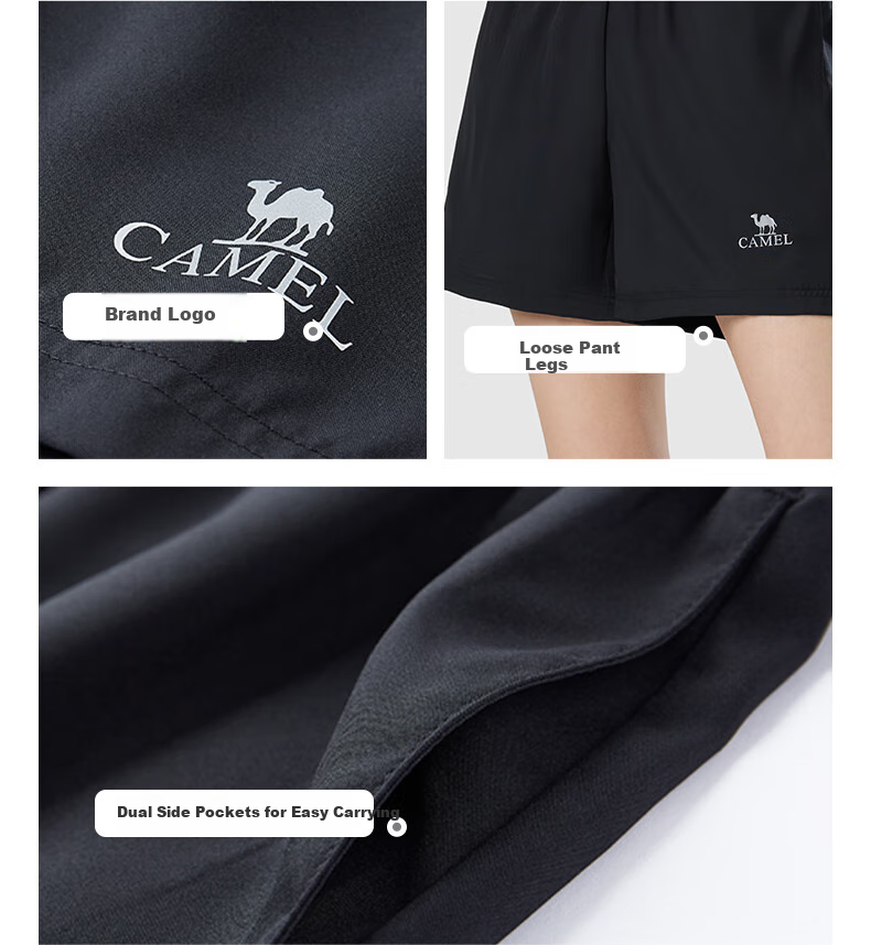 CAMEL Quick-Dry Breathable Shorts for Men And Women, Straight Loose Fit Outdoor Casual Sports Knee-Length Pants for Summer, Men's Size L 40