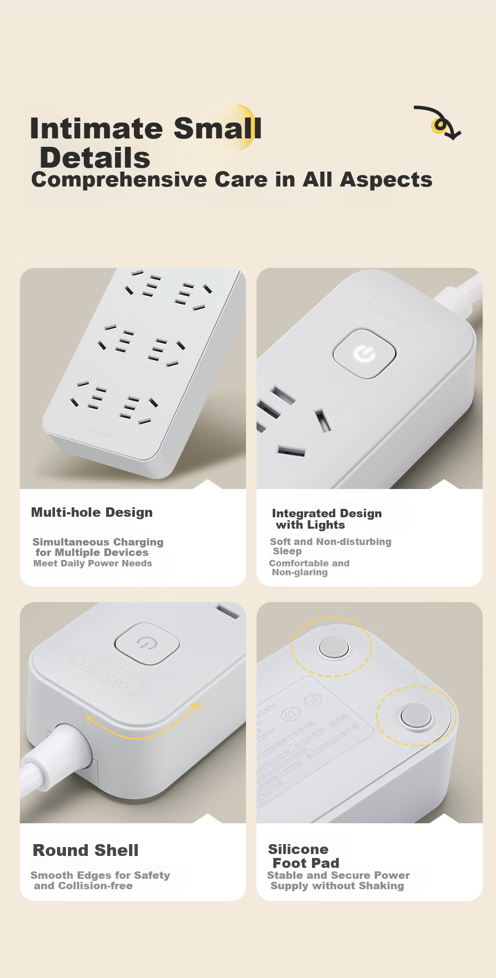 DELIXI National Standard Socket/power Strip/extension Cord/outlet Strip/power Bar 3-Outlet Combination Master Switch, 3 Meters, Moonlight Gray 9