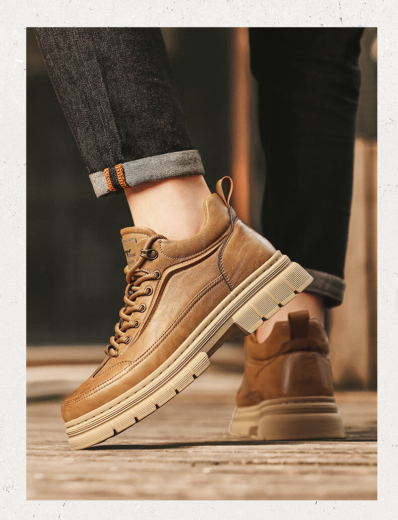 Bull Family Men's Boots Autumn Winter New Thick Sole High Top Work Boots Outdoor Wear-Resistant Vintage Martin Boots 10