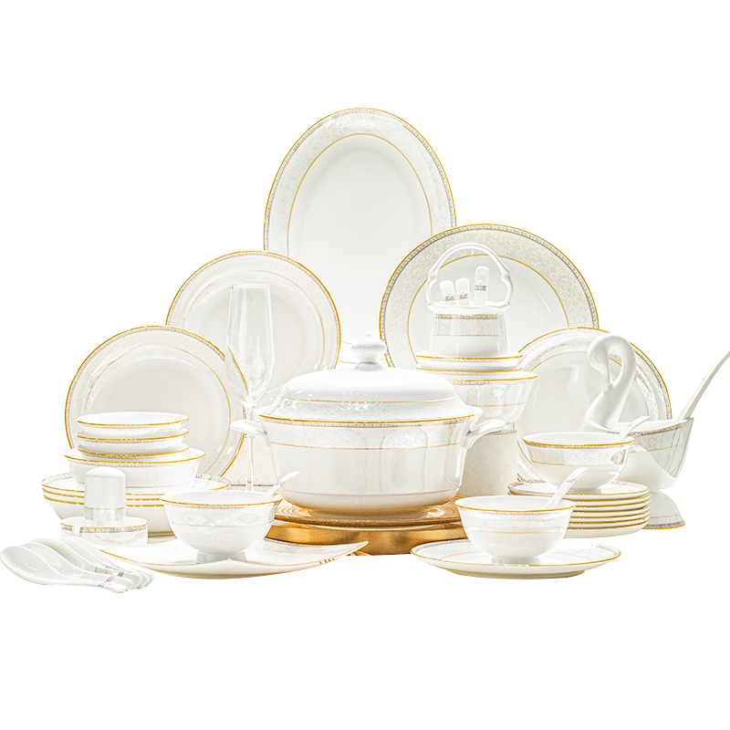 Mornenjoy Jingdezhen Bowl And Plate Set, 2026 New High-Value Light Luxury Tableware, Complete Set with Bowls, Chopsticks, Housewarming Gift