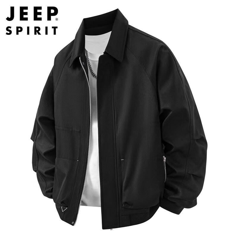 JEEP SPIRIT Men's Jeep Jacket Autumn Winter American Workwear Vintage Turn-down Collar Black 3XL