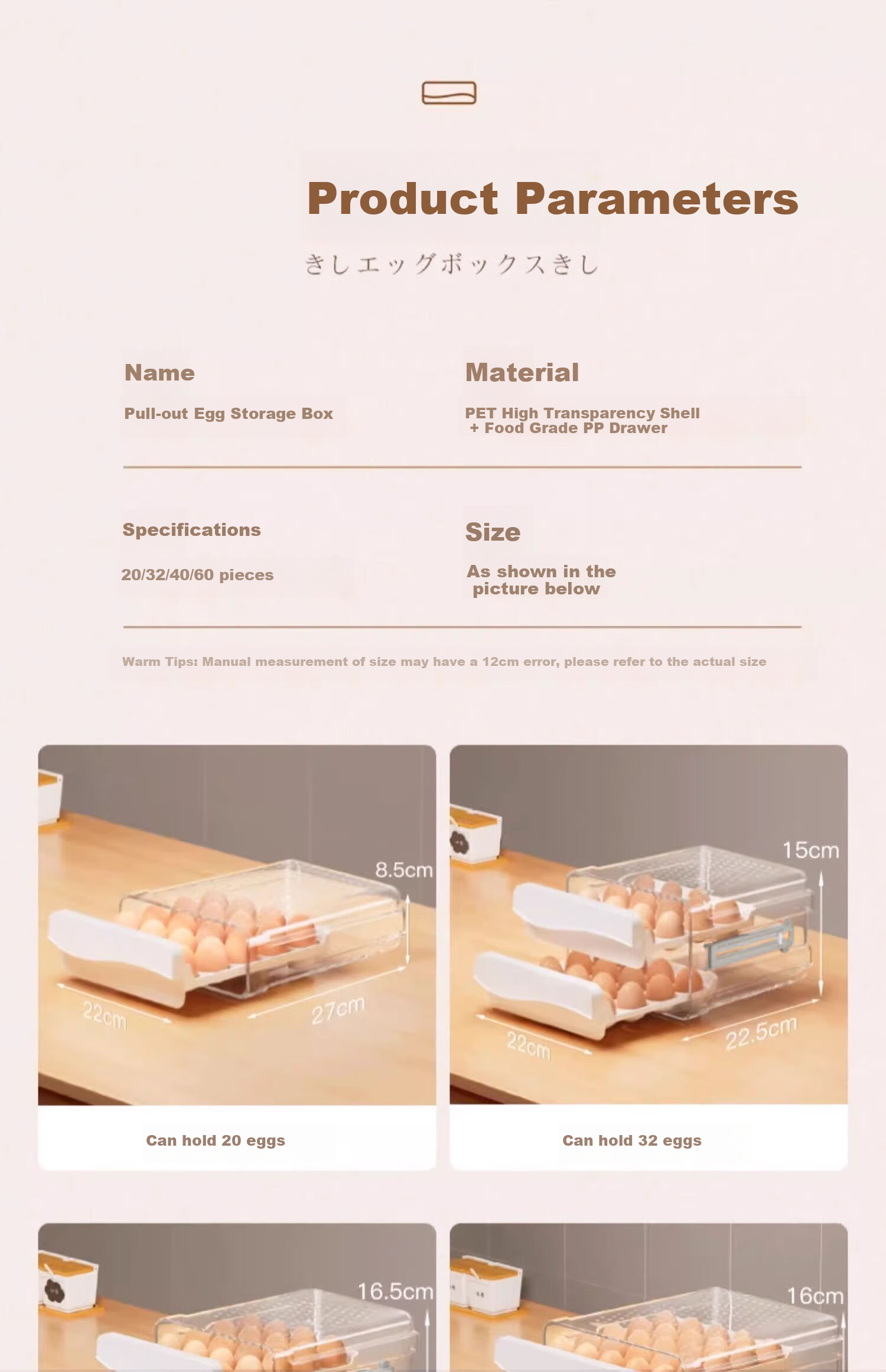Jiabangshou 20-Compartment Egg Storage Container, Refrigerator Organizer Box, Kitchen Utensil, Transparent Egg Storage Tray, Divided Food-Grade Container 6