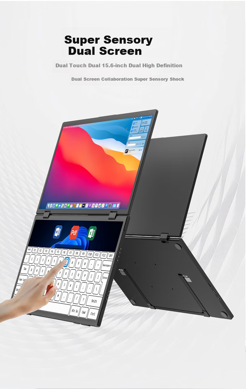 Eimio 15.6-Inch Foldable Dual-Screen Portable Display, Extendable Three-Screen Laptop Touch Secondary Screen for Office, Stock Trading And Gaming, Large Display E10T 1