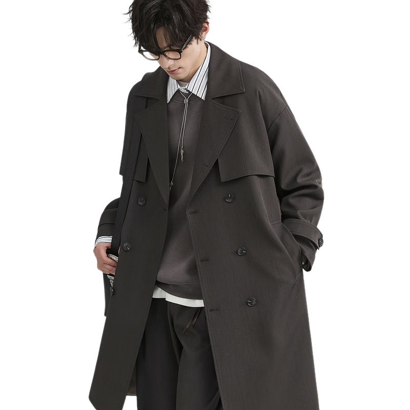 Bojuezhuoer Suit Collar Mid-Length Men's Trench Coat, Double-Breasted, High-End Classic Design, Casual Style