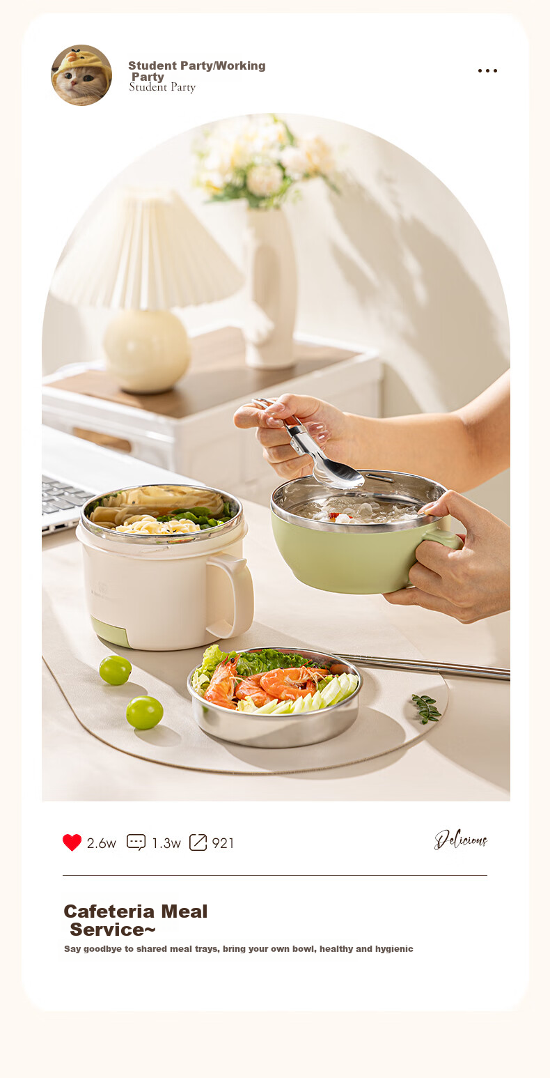 Guangyi 304 Stainless Steel Student Lunch Box, Fast Food Cup with Lid, Three-Layer Noodle Bowl, Comes with Spoon And Chopsticks, Green GY7353 13