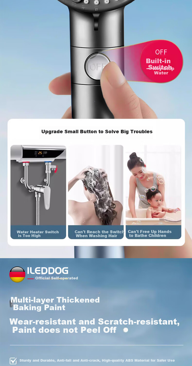 ILeddog [Germany] Pressurized Shower Head, Bathroom High-Pressure Filtered Five-Level Water Purification Shower Sprayer, Lifen 5-Level 16