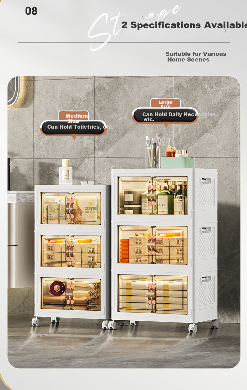 JEKO&JEKO Bathroom Storage Rack, Toilet Organizer Cabinet, Narrow Cabinet with Drawers, Foldable Storage Cabinet, Large Three-Tier Shelf 6