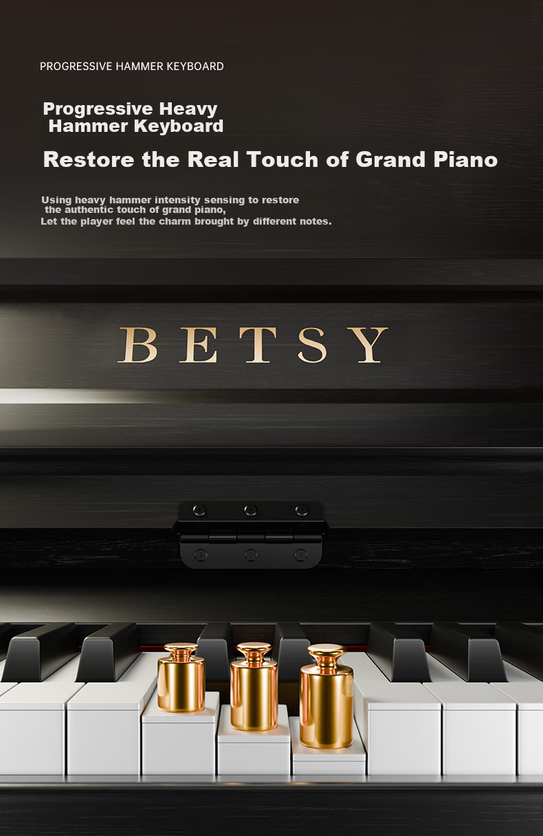 Betsy Digital Piano, Heavy Hammer 88 Keys, Exam-Ready, for Adults And Beginners, Smart Upright Electronic Piano B806, Glossy Black, with Bench 10