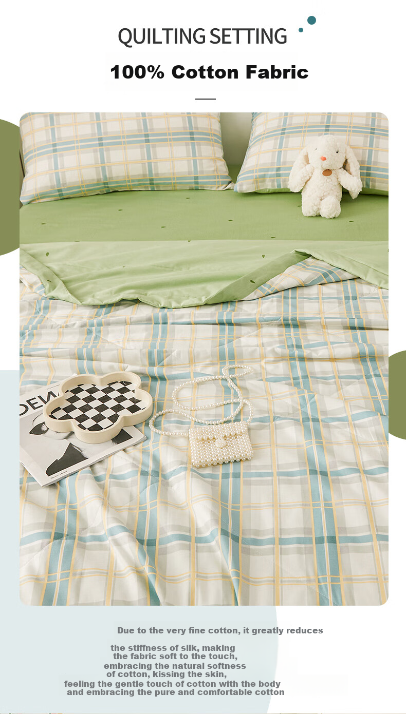 Grace Class A Pure Cotton Fabric Summer Quilt, Air Conditioning Cool Quilt, 2 Jin, 150*200cm, Plaid Patter 4