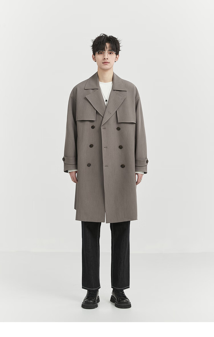 Bojuezhuoer Suit Collar Mid-Length Men's Trench Coat, Double-Breasted, High-End Classic Design, Casual Style 12