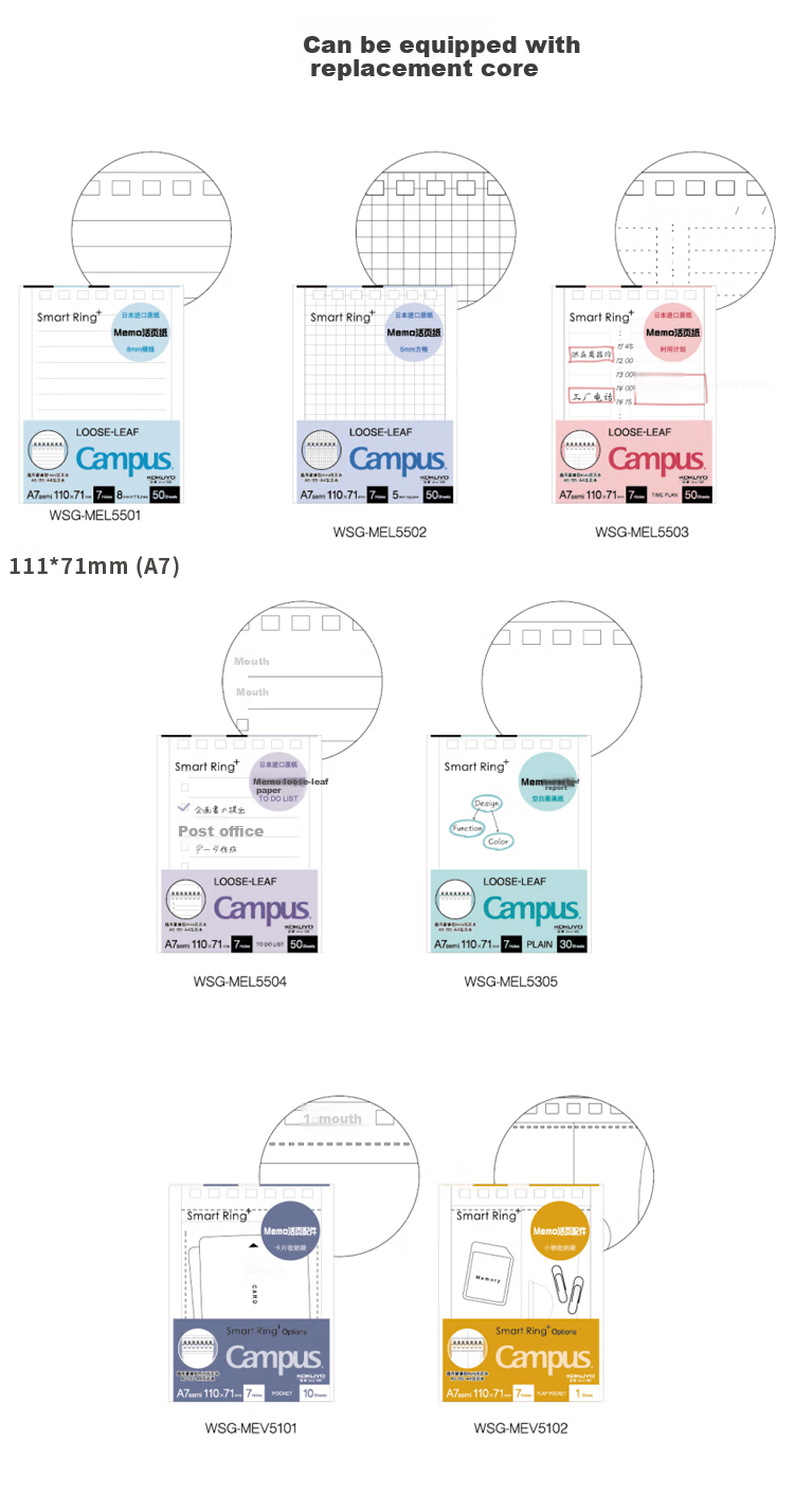 KOKUYO A7 Loose-Leaf Paper Campus Memo Refill Notebook, Timeline, 50 Sheets, 1 Book, WSG-MEL5503 3