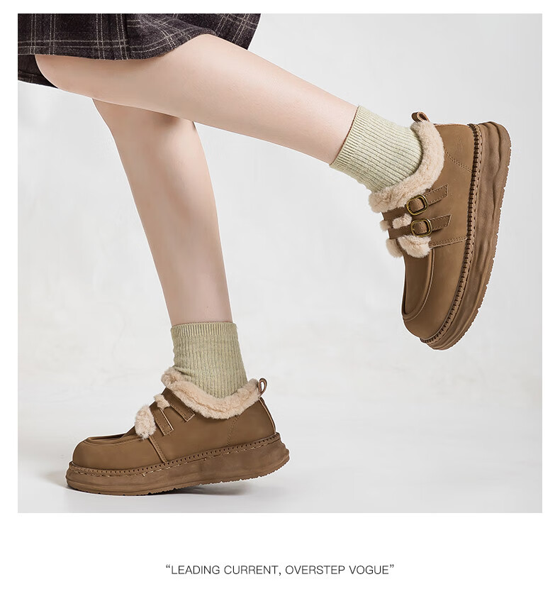 Warrior Women's Winter 2025 New Plush Lined Cotton Boots Warm Thick Sole Fur Shoes Brown Size 39 6