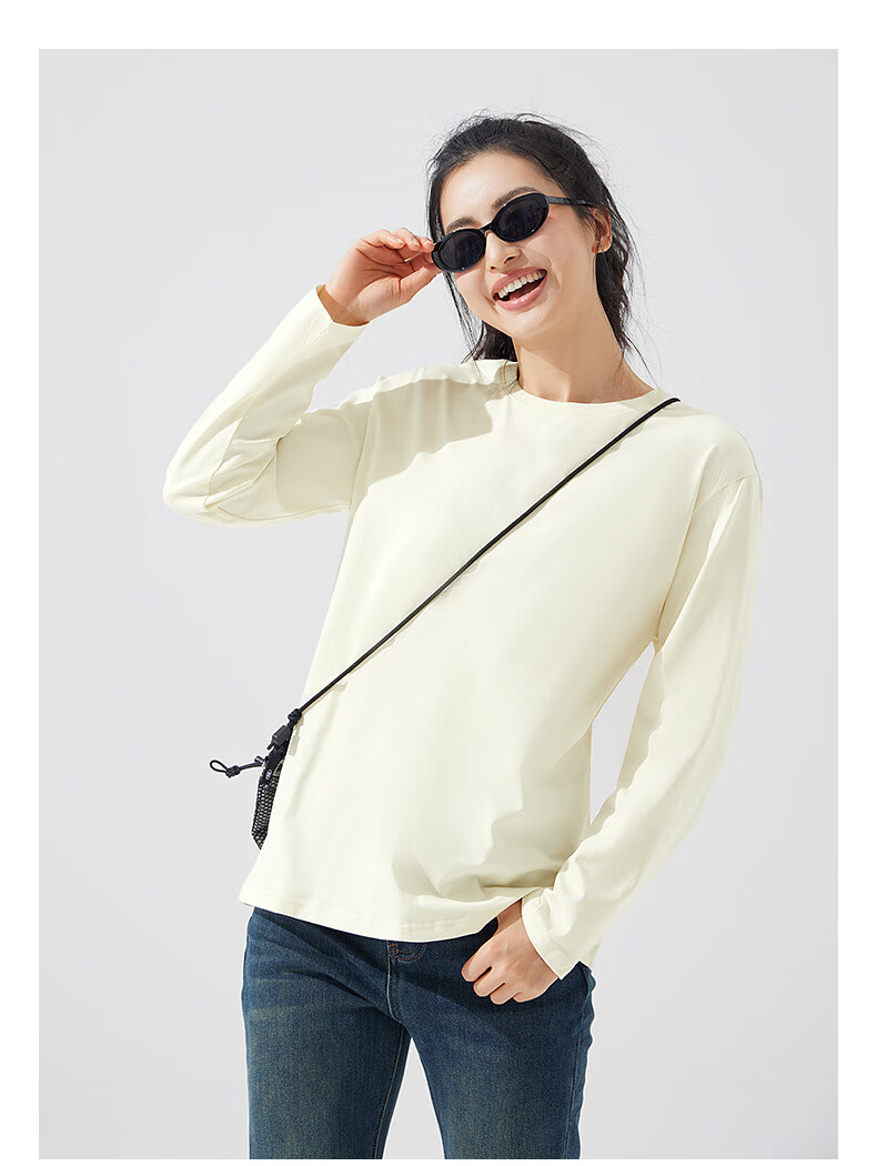 Pioneer Camp Women's Pure Cotton Long Sleeve T-Shirt Spring Autumn Solid Color Crew Neck Oversized Loose Casual Base Shirt 4