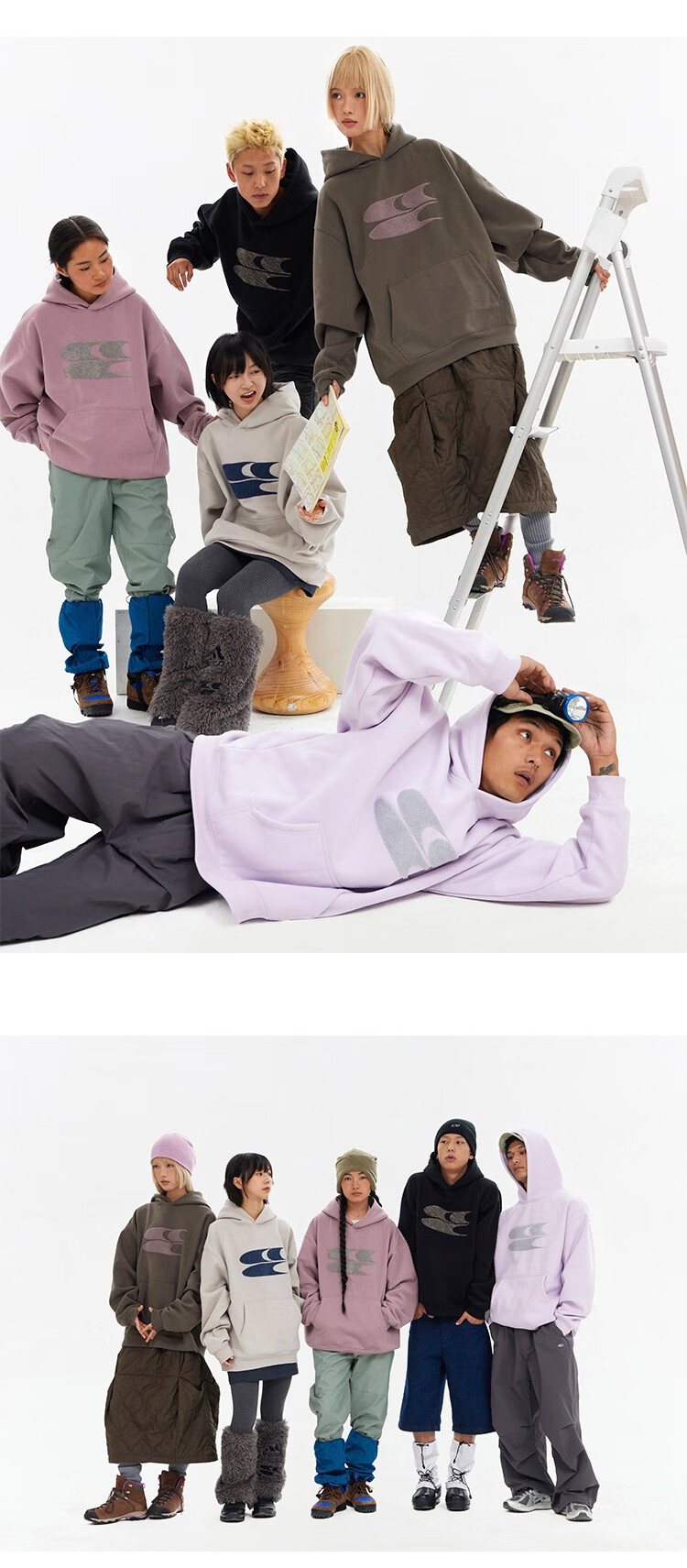 Crying Center Autumn Winter Logo Embroidered Classic Low Saturation Hooded Fleece Sweatshirt Gray Brown Pink S 18