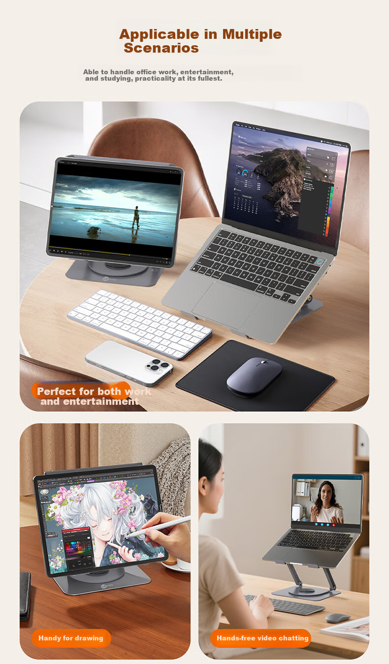 Lecoo Laptop Stand Cooling Pad, 360° Rotating, Infinitely Adjustable Height, Foldable, Suitable for Legion And Zhanzhe Gaming Laptops, Office Laptops, Vertical Stand LS101 13