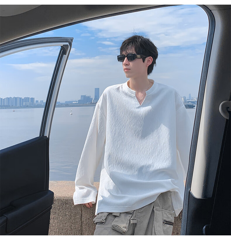NASA MARVEL Men's Summer Casual Simple Breathable Short Sleeve V-Neck T-Shirt Outdoor Leisurewear White XL 13