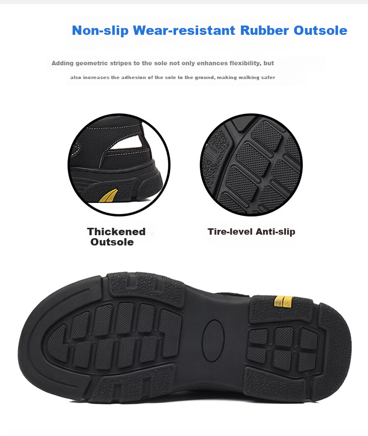EGCHI Men's Sandals, Beach Shoes, Top-Grain Leather, Hollow-Out Velcro Sandals, J28021, Black, Size 39 9