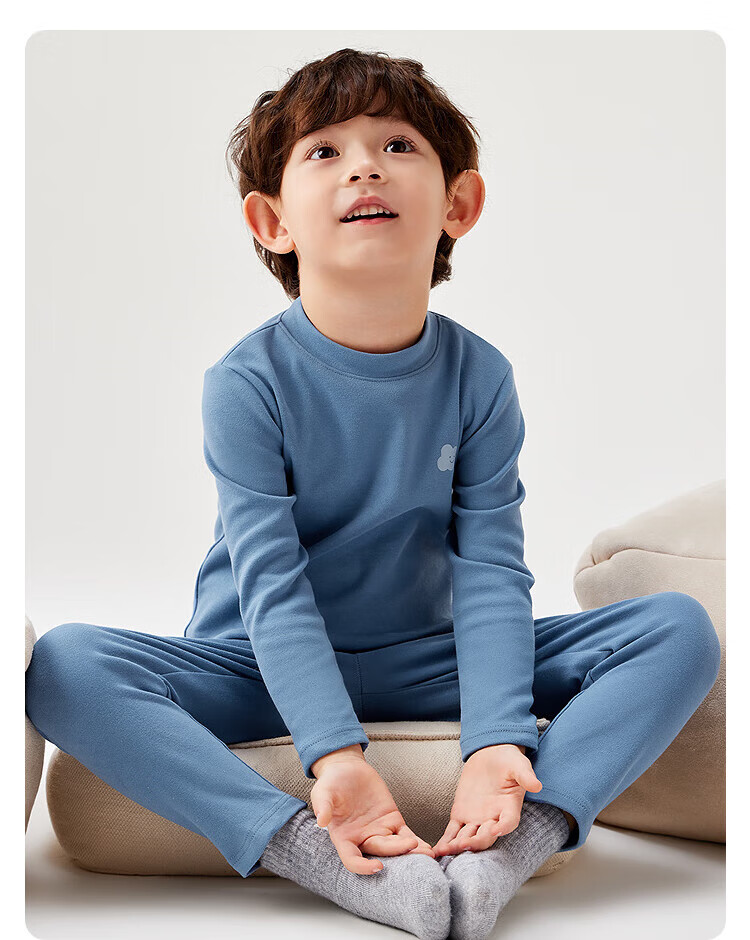 Balabala Boys and Girls Children's Underwear Set Two-Piece New Autumn and Winter Velvet Lined Thermal Top and Bottom Pajamas Red 14