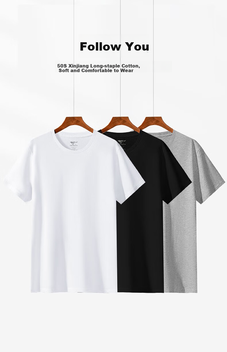 SEPTWOLVES [Soft And Skin-Friendly] Men's Short-Sleeve Pure Cotton T-Shirt, Breathable Running Sports 100% Cotton White Tee Loungewear 5