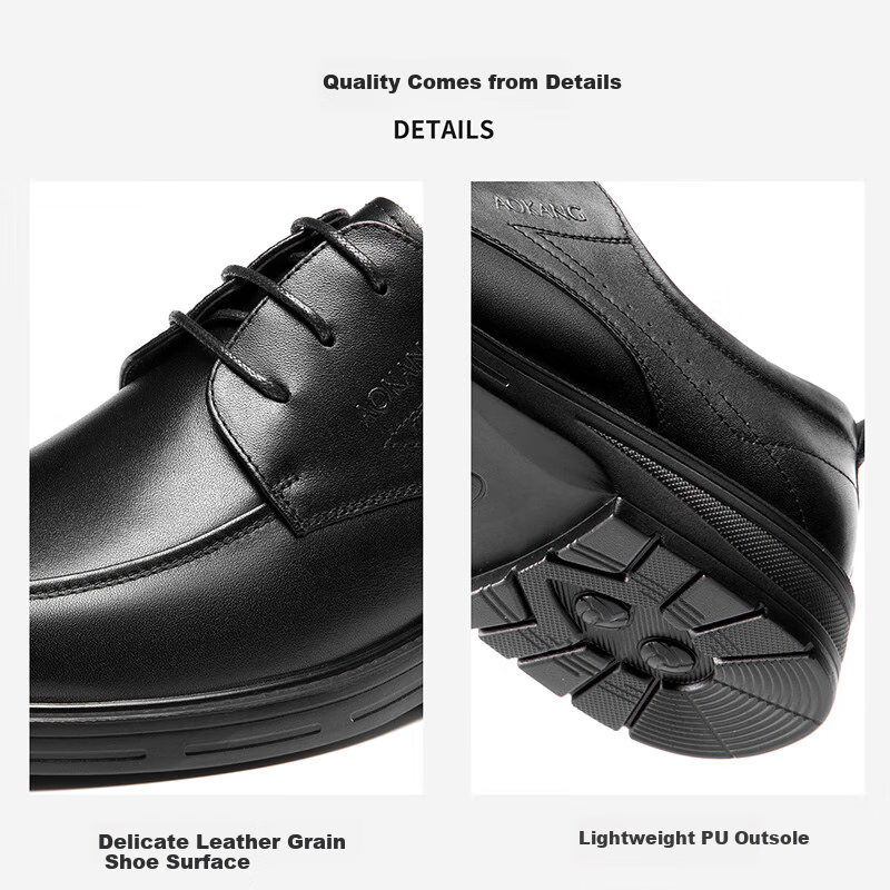 Aokang Leather Lace-Up Comfortable Business Commute Formal Men's Leather Shoes, Black, Size 40