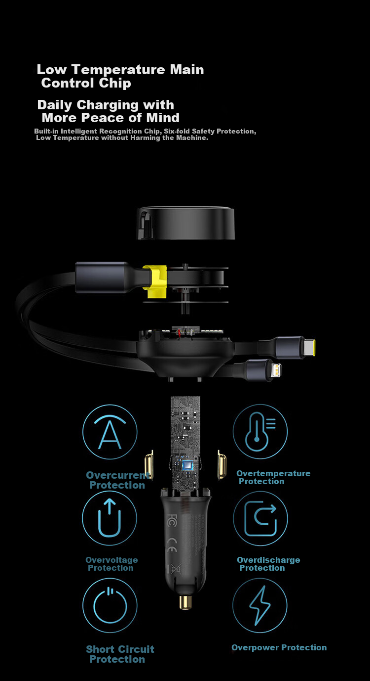 Baseus Car Charger And Cigarette Lighter Dual-Port Super Fast Charging Car Charger, Type-C with Built-In Cable, 60W 10