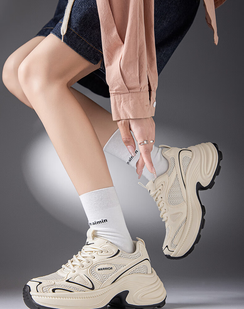 Warrior Official Women's Sneakers 2026 Summer Breathable Fashion Trendy Dad Shoes Silver Gray Black Size 37 9