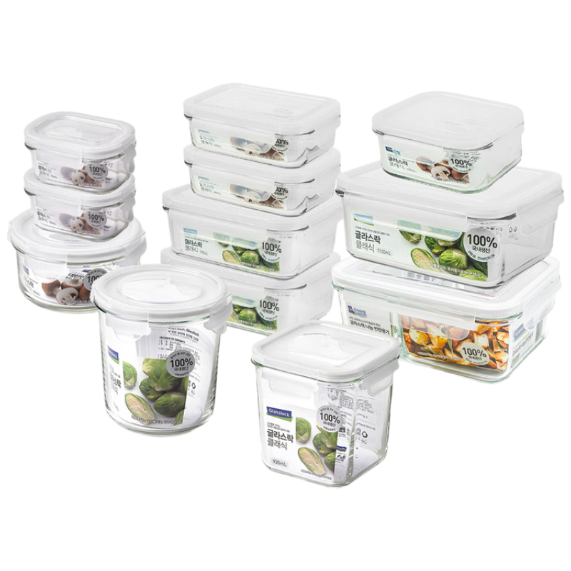 GLASSLOCK Imported Heat-Resistant Microwave Lunch Box Multi-Size Refrigerator Freezer Sealed Storage Container for Office Workers and Students