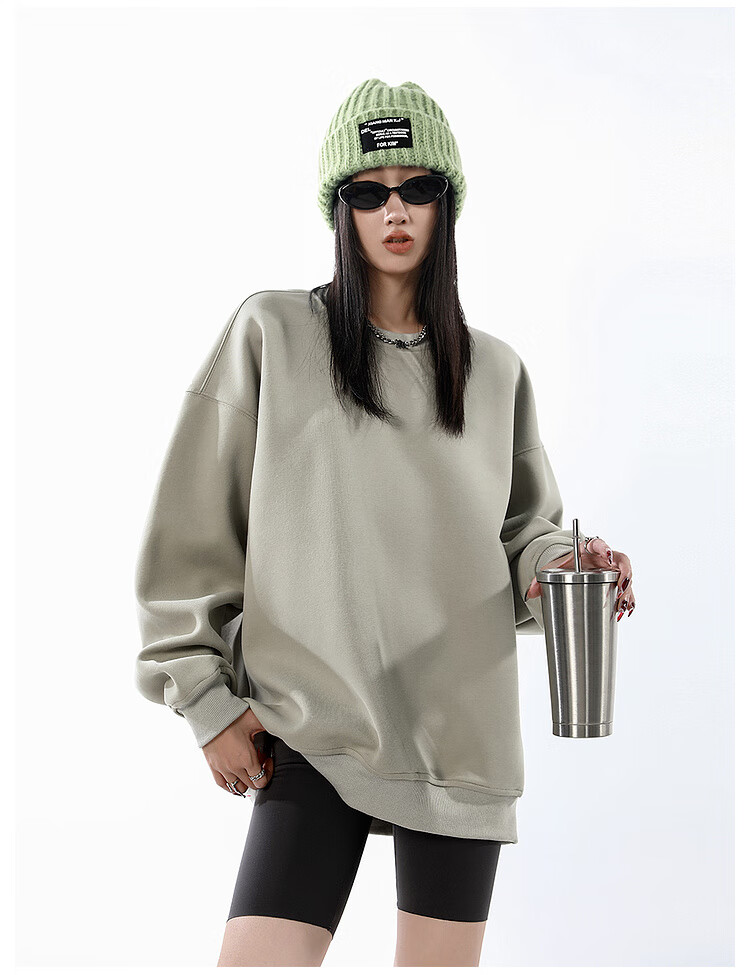 ICH MODE Women's American Style Crew Neck Solid Color Sweatshirt Spring Autumn New Loose Lazy Pullover Long Sleeve Top Black M 16