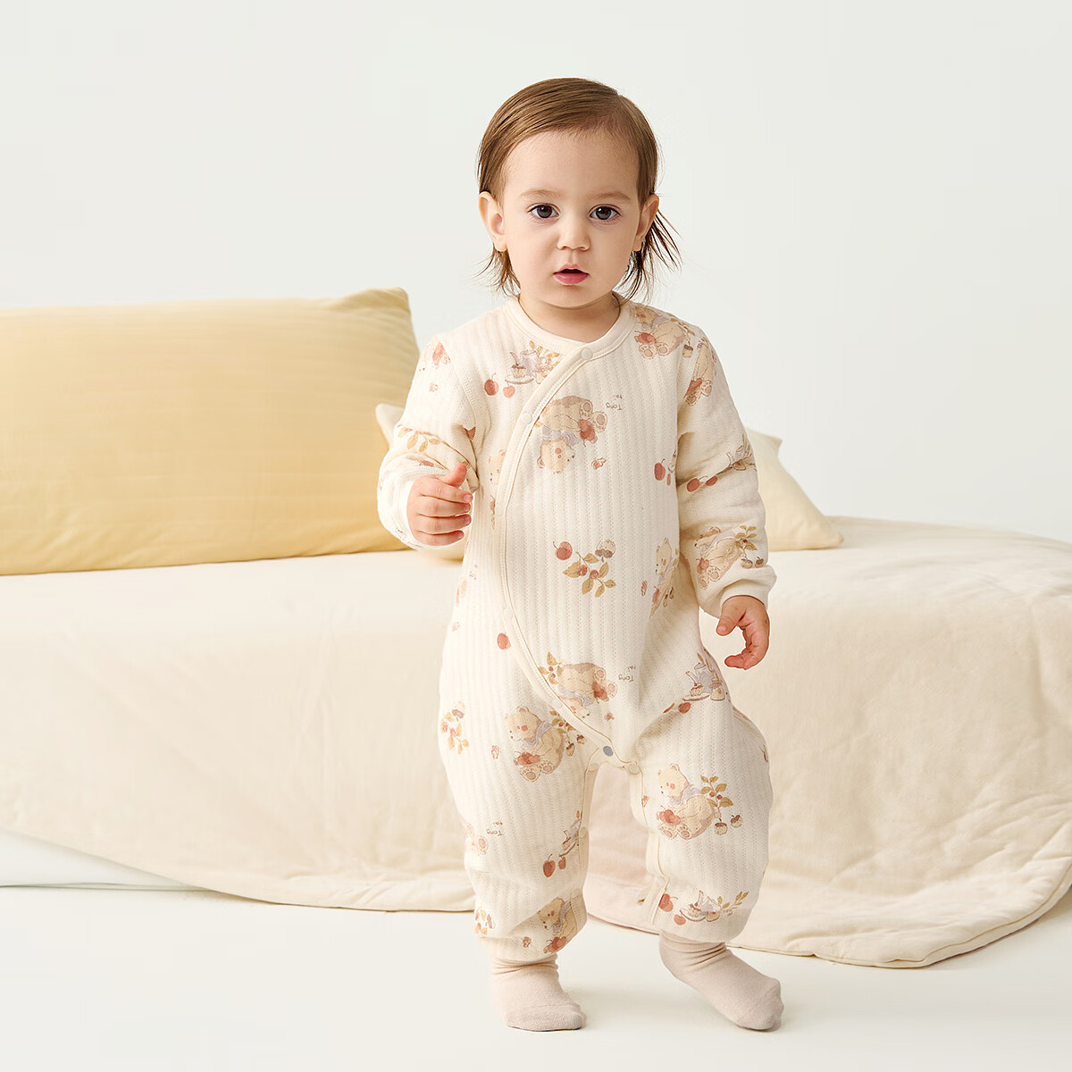 TONGTAI Baby Romper, Autumn And Winter Pure Cotton Warm Infant Clothing, Newborn Onesie Bodysuit Pajamas, Brown, 90cm