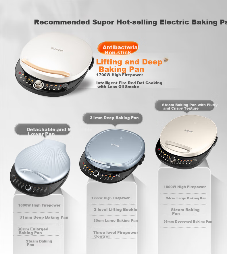 SUPOR Electric Griddle, Detachable Upper And Lower Plates for Home Use, Steamer Pot Hot Pot Wok, Pancake Maker, Sandwich Breakfast Machine with 75mm Deep Pan, Touch-Control Smart Panel JD2828R892 1