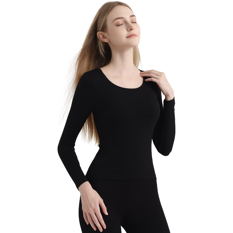 MiiOW 10A Antibacterial Modal Thermal Underwear Set for Women and Couples, Thin Slim Fit Base Layer, Autumn Top and Bottom, Tungsten Black, Size L
