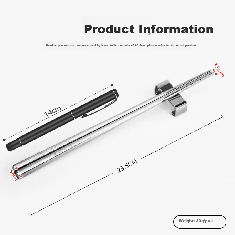 MAXCOOK 316L Stainless Steel Chopsticks, Pack of Ten, Square Shape 23.5cm, Non-Slip, Heat-Resistant, Drop-Resistant MCPJ079