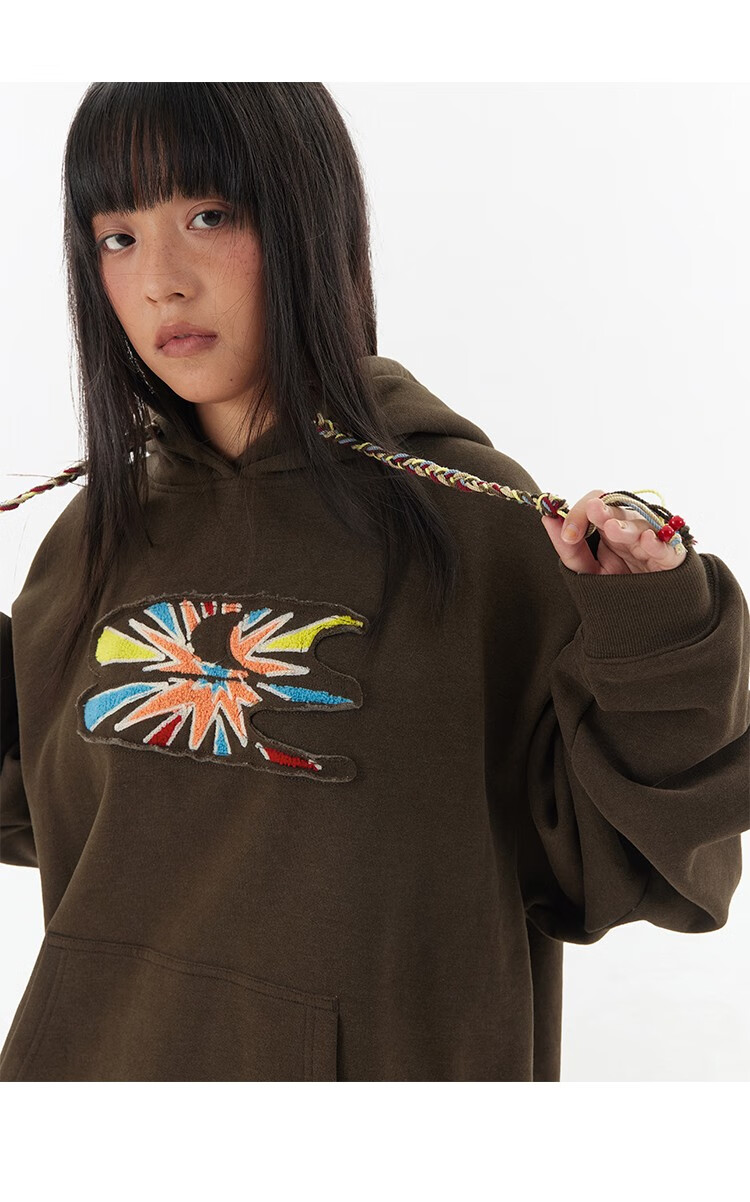 Crying Center Firework Embroidered Sweatshirt Brown S 13