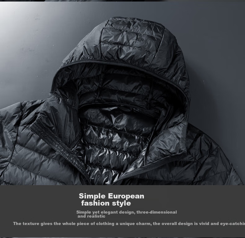JEEP SPIRIT Lightweight down Jacket for Men, Winter Casual Hooded Coat with Duck Down, Warm And Windproof, Black, XL 3