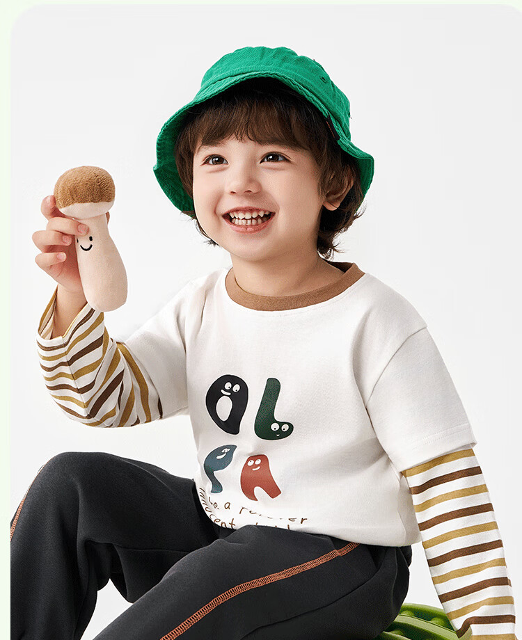 Badibadi Spring and Autumn Pure Cotton Baby Toddler Children's Long Sleeve T-Shirt Fake Two-Piece Versatile Base Shirt Black and Red Three Little Dogs Size 90 3