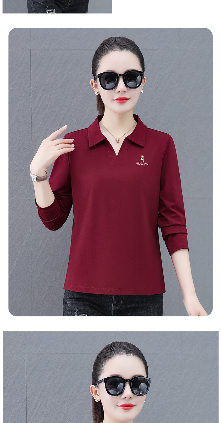 Woodpecker Women's Long Sleeve Polo Shirt Autumn New Pure Cotton Casual Plus Size Caramel L 8