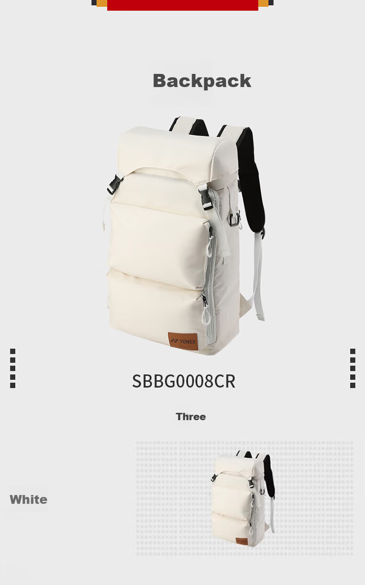 YONEX Tennis Bag, Multifunctional Large Capacity, Simple And Stylish Backpack, SBBG0008CR White 1