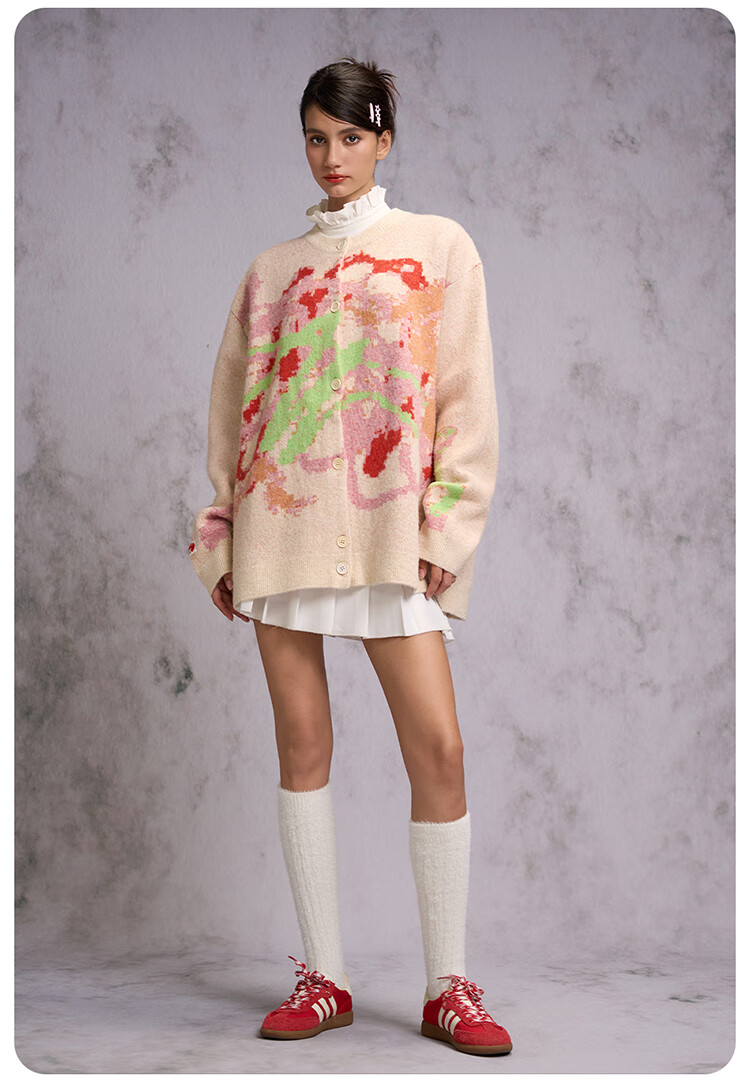 CANOTWAIT Crayon Pattern Jacquard Early Spring Sweater Cardigan Unisex Autumn Winter New Trendy Jacket Purple XXS 11