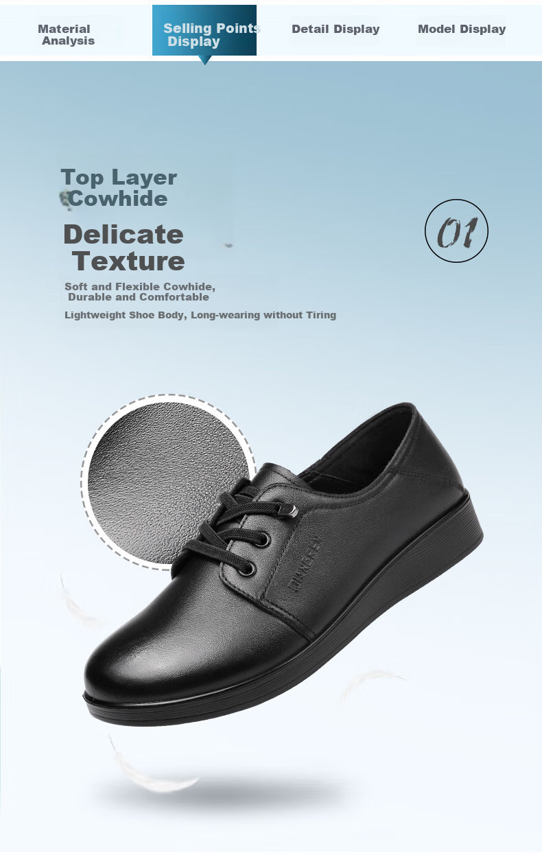 Qiangren Comfortable Women's Flats, Top-Grain Leather, Breathable Simple Casual Shoes, JDLA73219, All-Season Style, Size 35 5