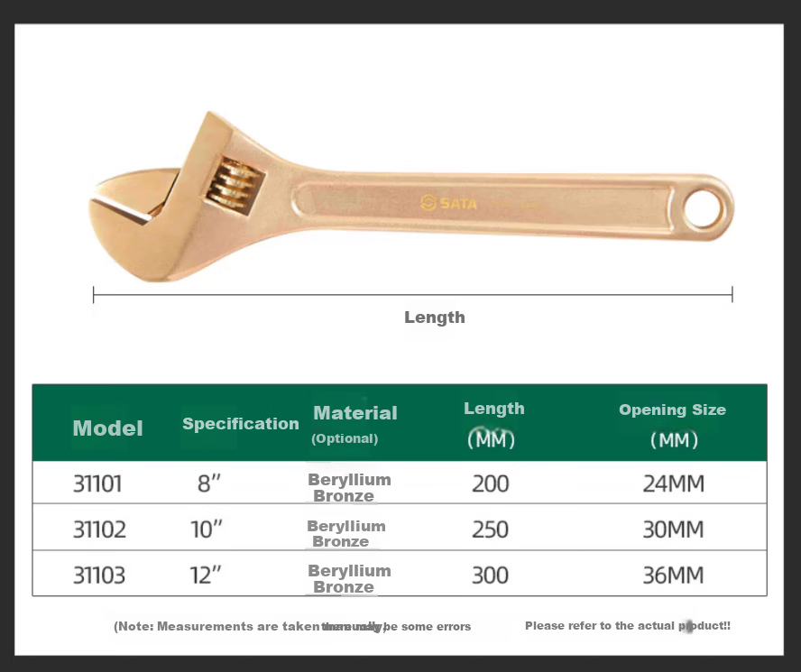 SATA Be Copper Anti-Explosion Adjustable Wrench 8" 8 31101 2