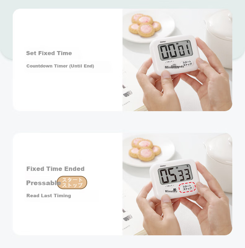 Dretec Japanese Kitchen Timer Alarm Clock, Countdown Timer, Baking Reminder, Household Baking And Soup Cooking Timer, White 13