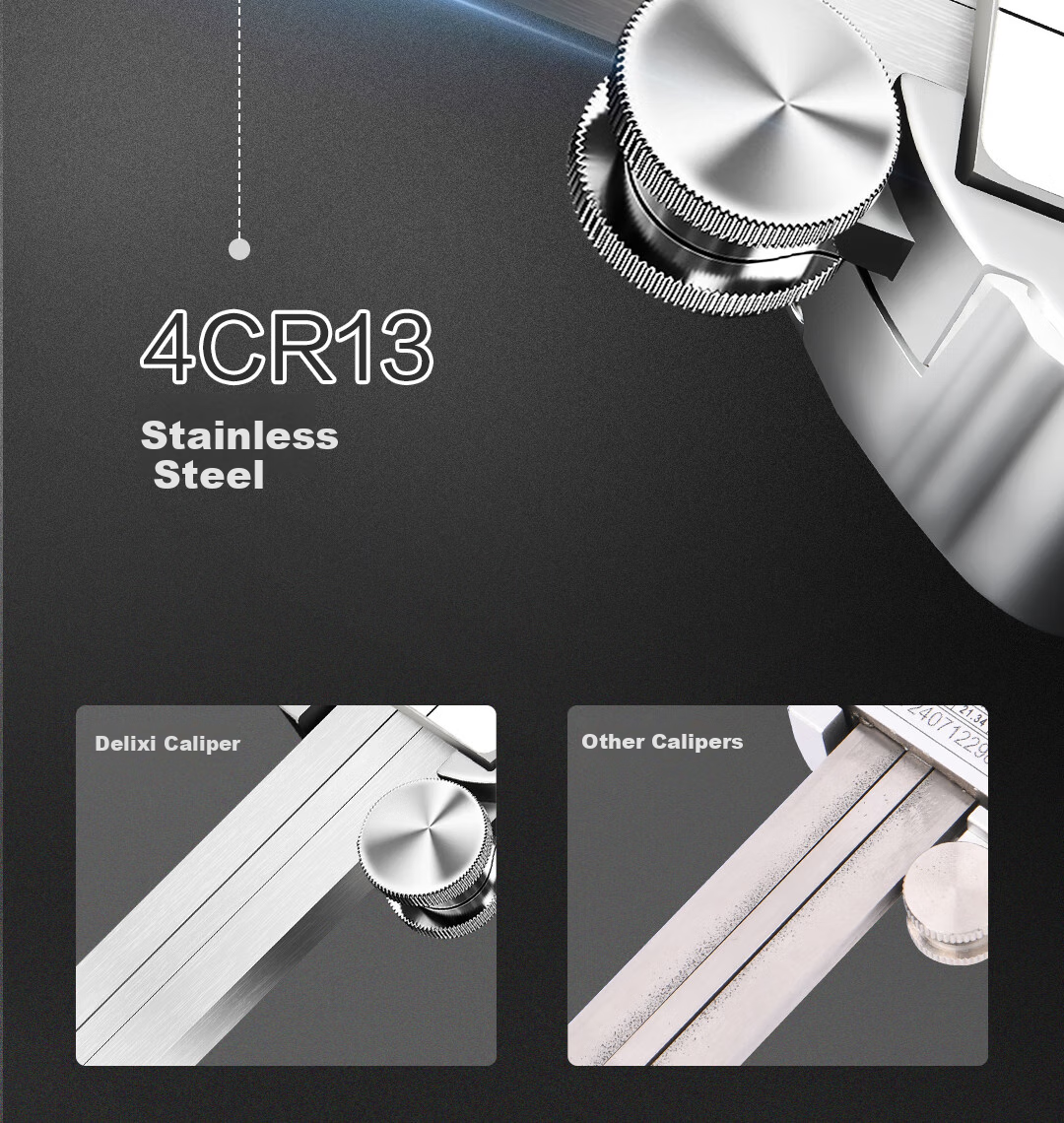 Deli Zinc Alloy Professional Digital Caliper with Stainless Steel Waterproof High Precision Vernier Laboratory Absolute Origin + IP67 13